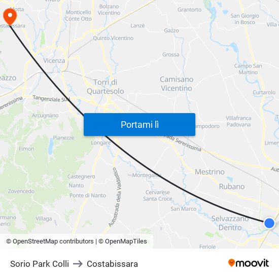 Sorio Park Colli to Costabissara map