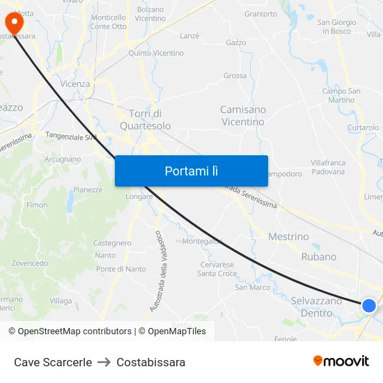 Cave Scarcerle to Costabissara map