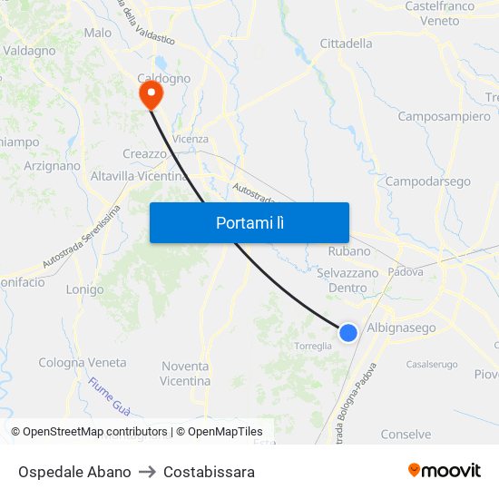 Ospedale Abano to Costabissara map