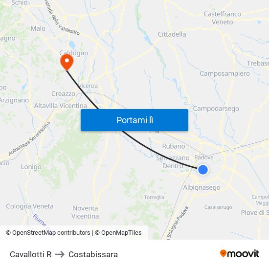 Cavallotti R to Costabissara map