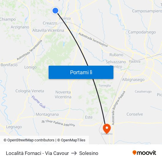 Località Fornaci - Via Cavour to Solesino map