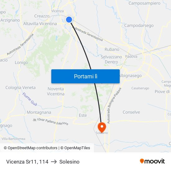 Vicenza Sr11, 114 to Solesino map