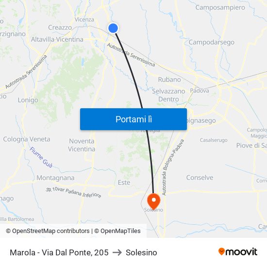 Marola - Via Dal Ponte, 205 to Solesino map