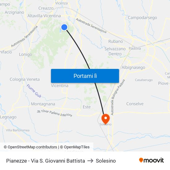 Pianezze - Via S. Giovanni Battista to Solesino map