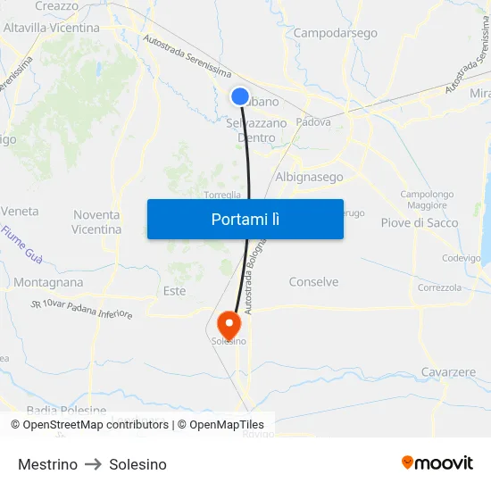 Mestrino to Solesino map