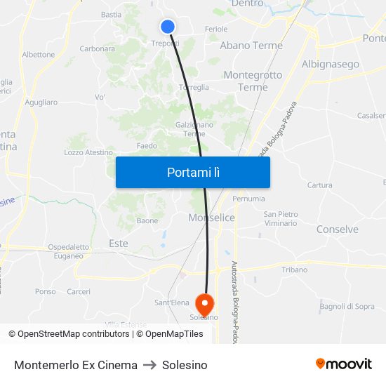 Montemerlo Ex Cinema to Solesino map
