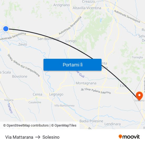 Via Mattarana to Solesino map