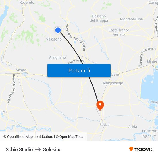Schio Stadio to Solesino map