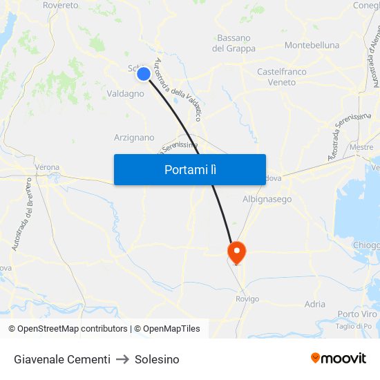 Giavenale Cementi to Solesino map