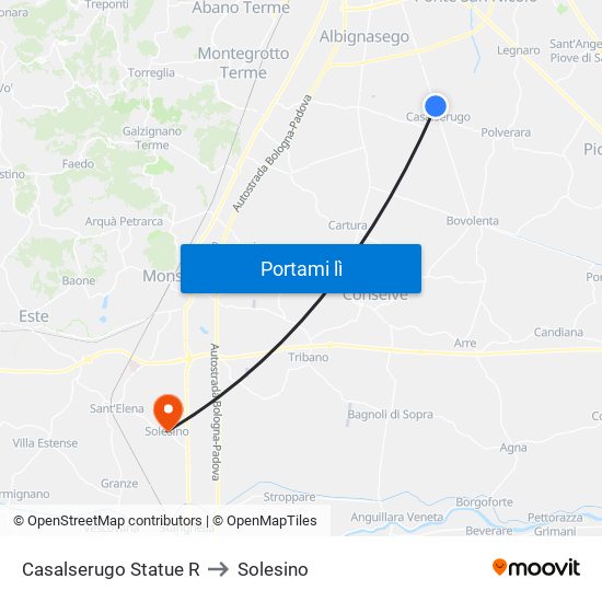 Casalserugo Statue R to Solesino map