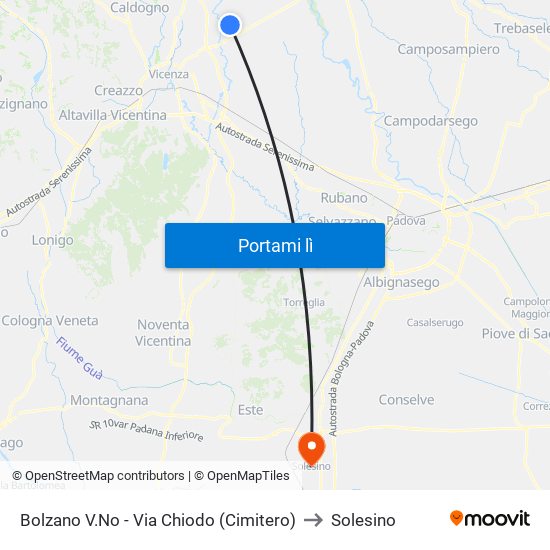 Bolzano V.No - Via Chiodo (Cimitero) to Solesino map