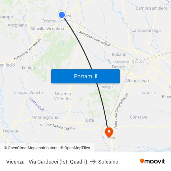 Vicenza - Via Carducci (Ist. Quadri) to Solesino map