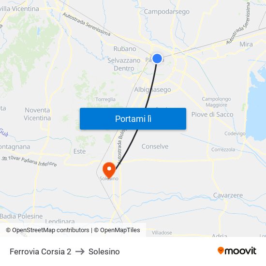 Ferrovia Corsia 2 to Solesino map