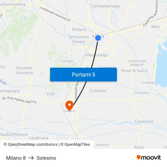 Milano 8 to Solesino map