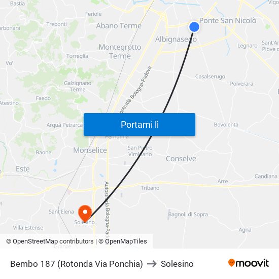 Bembo 187 (Rotonda Via Ponchia) to Solesino map