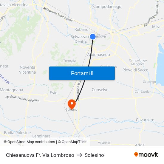 Chiesanuova Fr. Via Lombroso to Solesino map