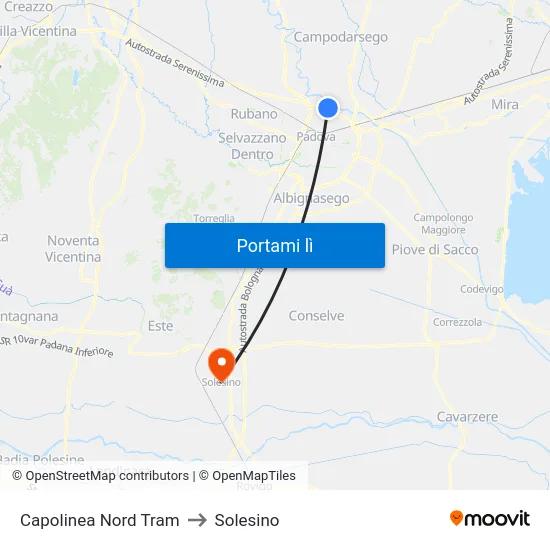 Capolinea Nord Tram to Solesino map