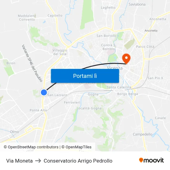 Via Moneta to Conservatorio Arrigo Pedrollo map