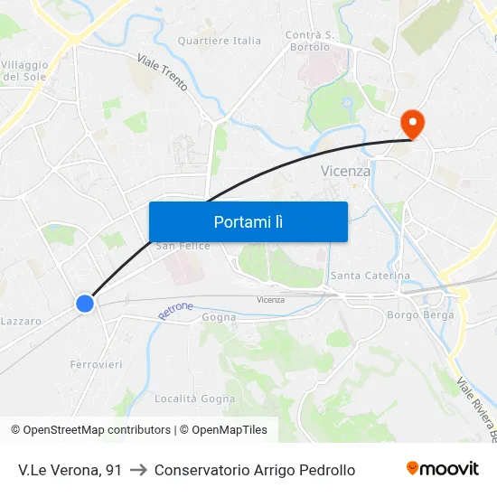 V.Le Verona, 91 to Conservatorio Arrigo Pedrollo map