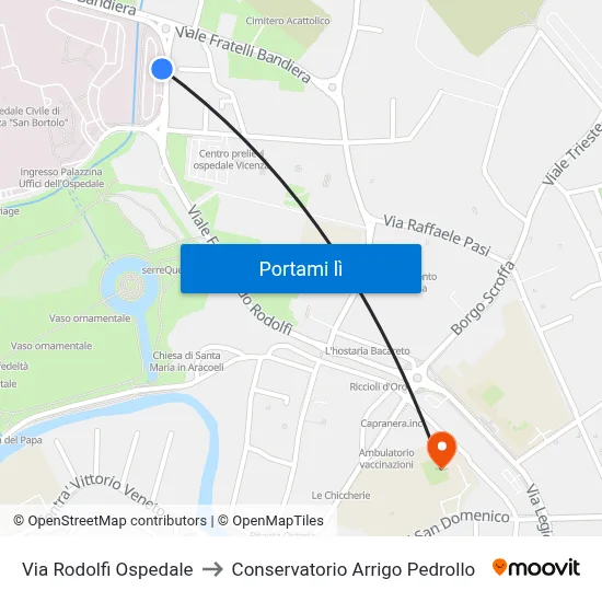 Via Rodolfi Ospedale to Conservatorio Arrigo Pedrollo map