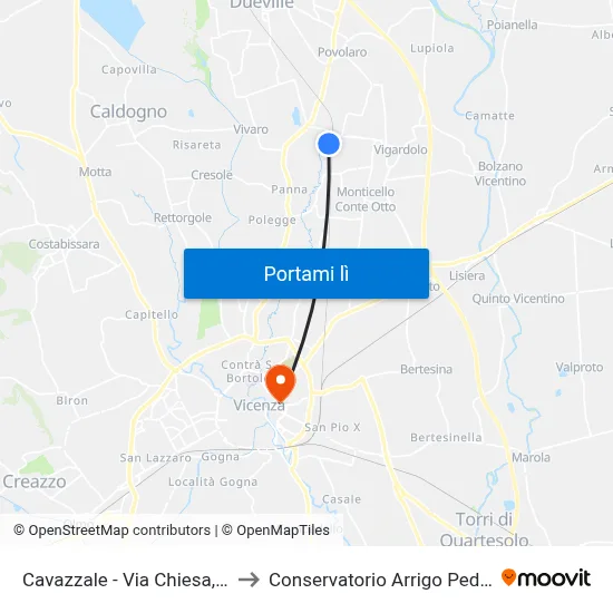 Cavazzale - Via Chiesa, 100 to Conservatorio Arrigo Pedrollo map