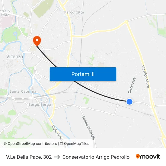 V.Le Della Pace, 302 to Conservatorio Arrigo Pedrollo map