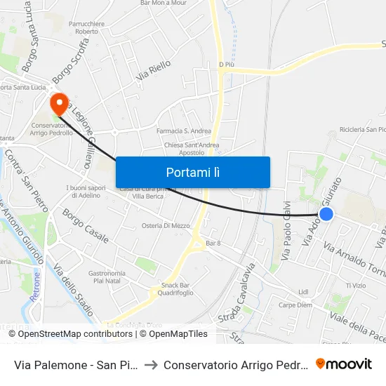 Via Palemone - San Pio X to Conservatorio Arrigo Pedrollo map