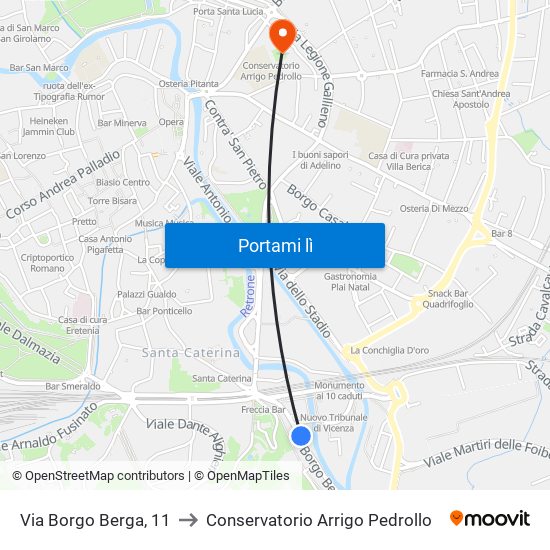 Via Borgo Berga, 11 to Conservatorio Arrigo Pedrollo map