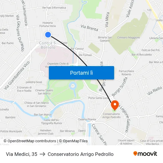 Via Medici, 35 to Conservatorio Arrigo Pedrollo map