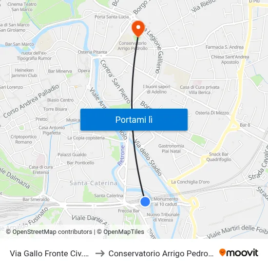 Via Gallo Fronte Civ.20 to Conservatorio Arrigo Pedrollo map