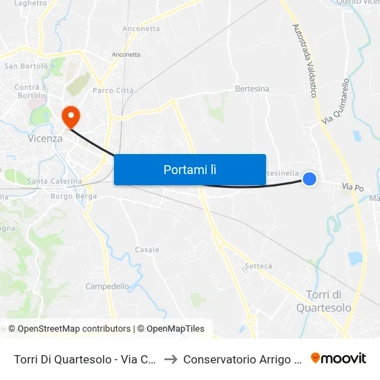 Torri Di Quartesolo - Via Ca' Balbi, 1 to Conservatorio Arrigo Pedrollo map