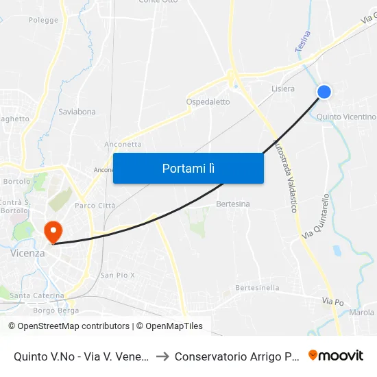 Quinto V.No - Via V. Veneto, 137 to Conservatorio Arrigo Pedrollo map