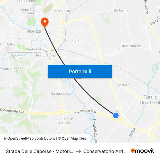 Strada Delle Caperse - Motorizzazione Civile to Conservatorio Arrigo Pedrollo map