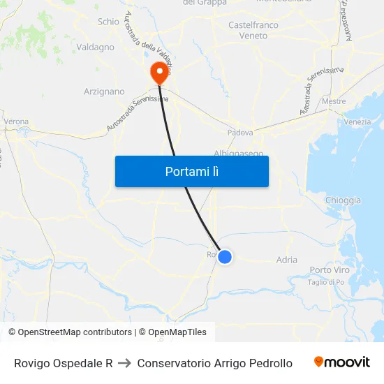 Rovigo Ospedale R to Conservatorio Arrigo Pedrollo map