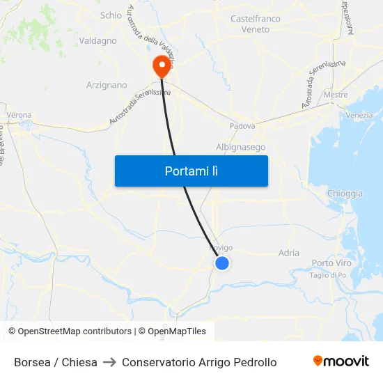 Borsea / Chiesa to Conservatorio Arrigo Pedrollo map