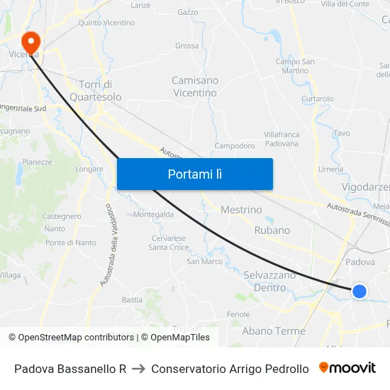 Padova Bassanello R to Conservatorio Arrigo Pedrollo map