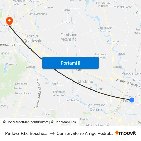 Padova P.Le Boschetti to Conservatorio Arrigo Pedrollo map