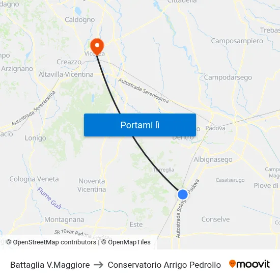 Battaglia V.Maggiore to Conservatorio Arrigo Pedrollo map