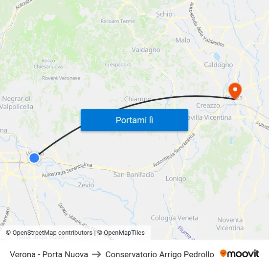 Verona - Porta Nuova to Conservatorio Arrigo Pedrollo map