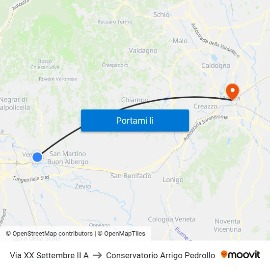 Via XX Settembre II A to Conservatorio Arrigo Pedrollo map