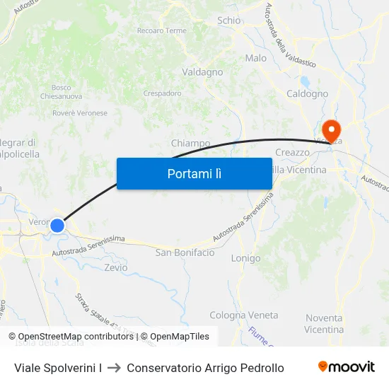 Viale Spolverini I to Conservatorio Arrigo Pedrollo map