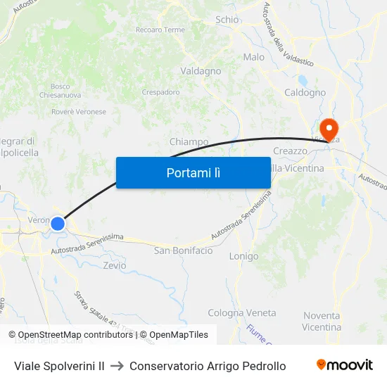 Viale Spolverini II to Conservatorio Arrigo Pedrollo map