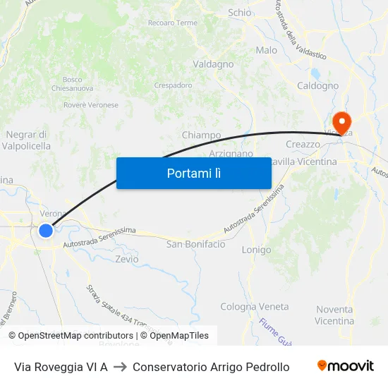 Via Roveggia VI A to Conservatorio Arrigo Pedrollo map