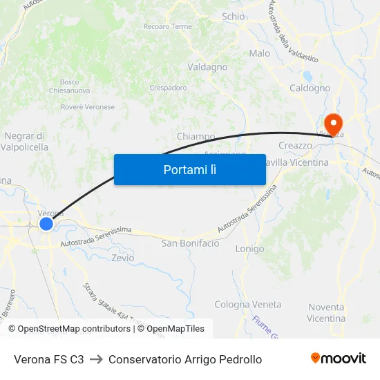 Verona FS C3 to Conservatorio Arrigo Pedrollo map