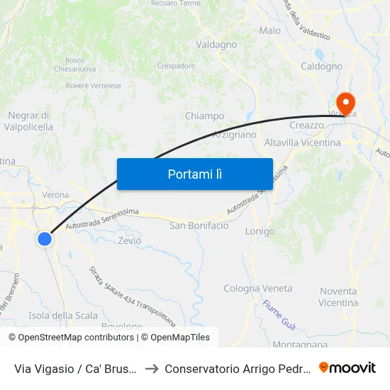 Via Vigasio / Ca' Brusa' B to Conservatorio Arrigo Pedrollo map