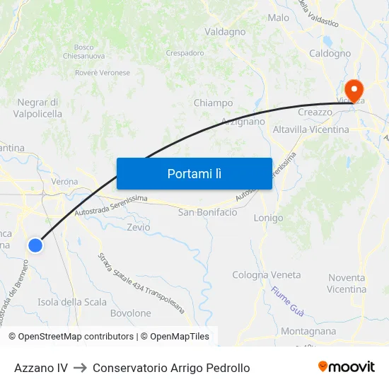 Azzano IV to Conservatorio Arrigo Pedrollo map