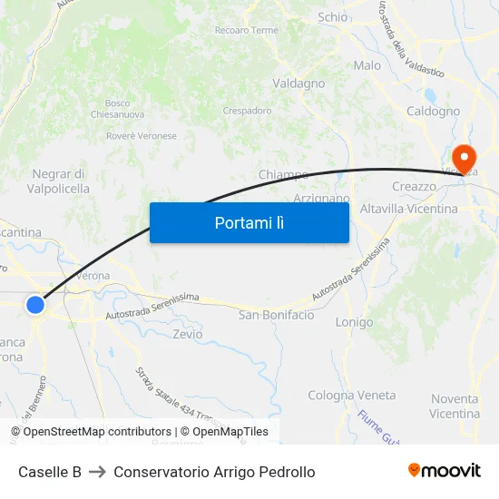 Caselle B to Conservatorio Arrigo Pedrollo map