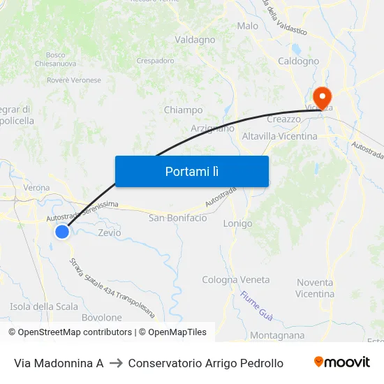 Via Madonnina A to Conservatorio Arrigo Pedrollo map