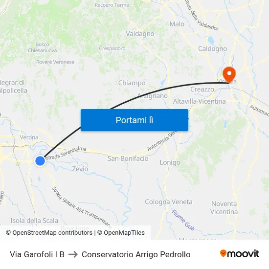 Via Garofoli I B to Conservatorio Arrigo Pedrollo map