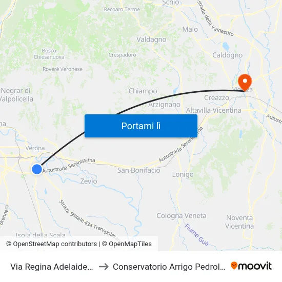 Via Regina Adelaide A to Conservatorio Arrigo Pedrollo map